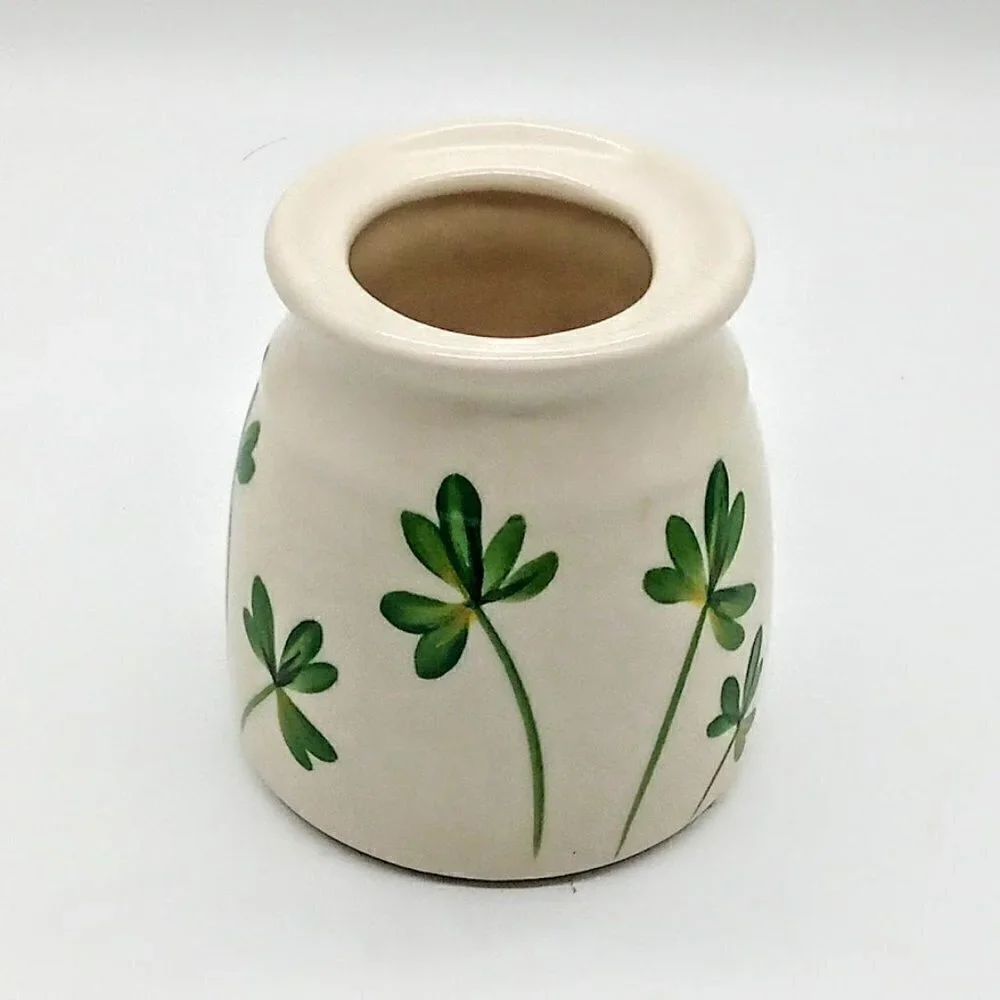 Emerson Creek Pottery Hand-Painted Green Leaf Ceramic Sugar Jar